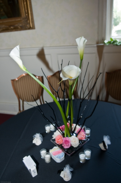 Birch Branches Calla Lilies and Roses Centerpiece