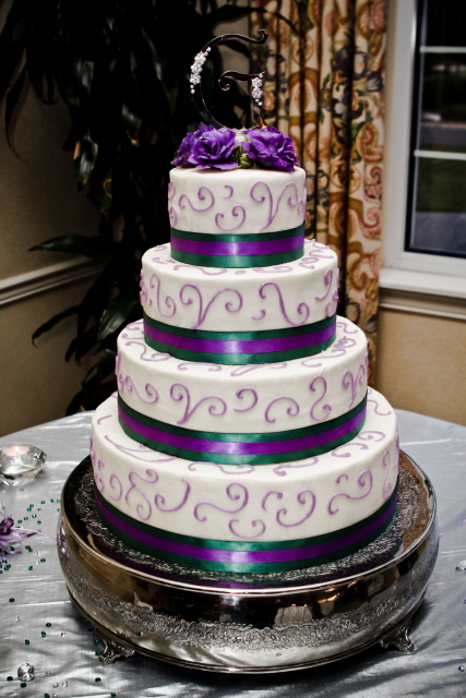 Vintage wedding cake Purple lisianthus flowers and Swarvoski Monogram 